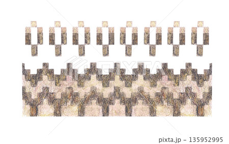 Authentic ornament of Iceland. Seamless beige brown geometric border pattern with crosses. Watercolor isolated clip art. For fashion magazines, wear design, travel maps, cards and banners. Authentic ornament of Iceland. Seamless beige brown geometric border pattern with crosses. Watercolor isolated clip art. For fashion magazines, wear design, travel maps, cards and banners. 135952995