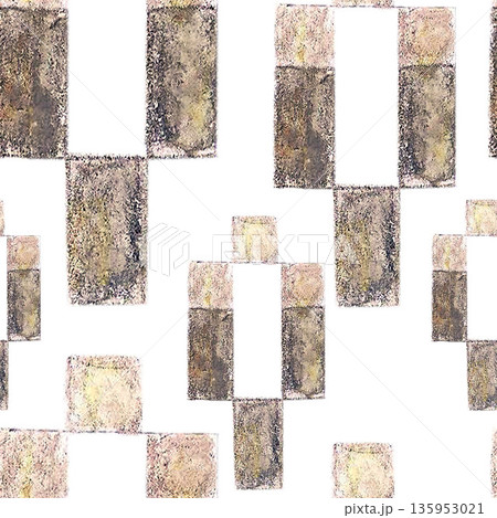 Brown and beige geometric rectangle cells. Watercolor seamless checkered pattern plaid. For clothes fashion, kitchen ware, gardens sketches, restaurant menu design banners and backgrounds. 135953021
