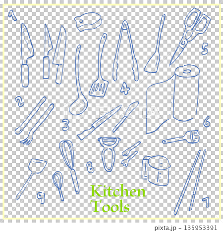 A simple vector illustration set of hand-drawn line kitchen tools 135953391