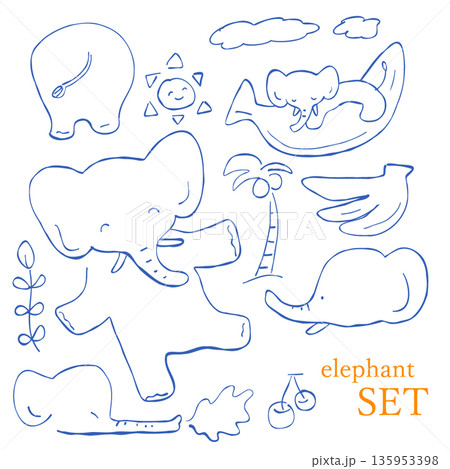 バナナと遊ぶゆるいぞうの手描きイラストセット 135953398