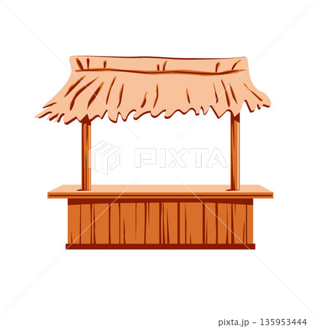 Wooden beach bar on white background. Vector illustration. Sea elements for greeting cards, decoration, magazines, banners, menu, patterns and designs. Wooden beach bar on white background. Vector illustration. Sea elements for greeting cards, decoration, magazines, banners, menu, patterns and designs. 135953444
