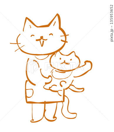 保育園の朝 いってらっしゃいをする先生と園児の猫イラスト 135953652