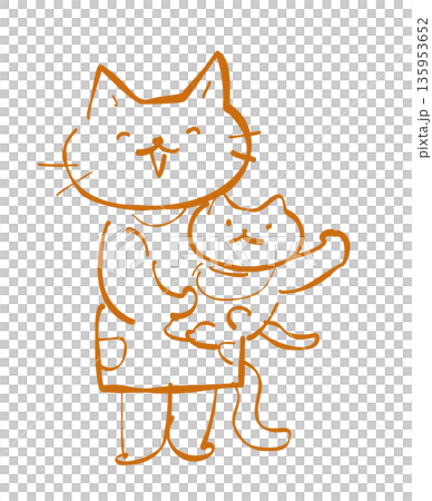 保育園の朝 いってらっしゃいをする先生と園児の猫イラスト 135953652