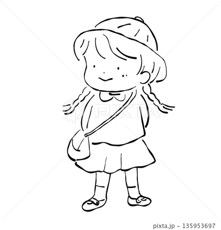 入園式の制服を着た女の子園児の線画イラスト素材 135953697