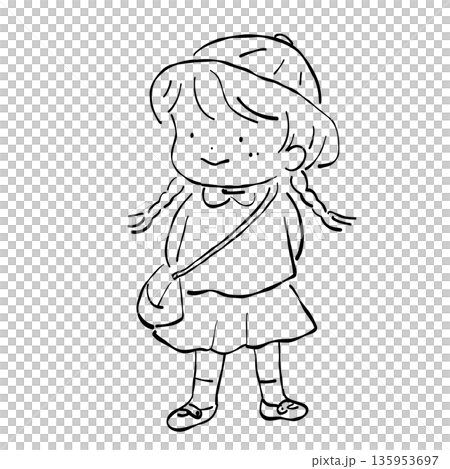 入園式の制服を着た女の子園児の線画イラスト素材 135953697