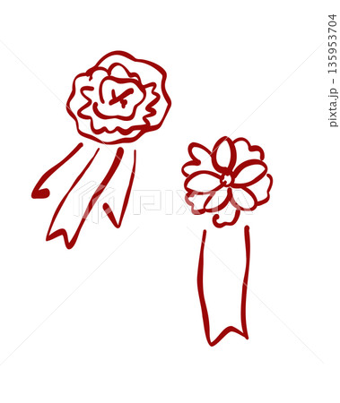 卒業式の胸飾り(コサージュ)の線画イラスト 卒業式の胸飾り(コサージュ)の線画イラスト 135953704