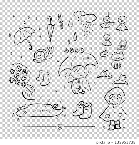 雨天兒童與雨季主題線條畫套裝 135953739