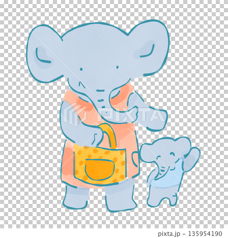 寄り添って見守る二匹のぞうのあたたかい水彩風イラスト 135954190