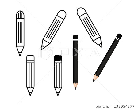 Pencils and Drawing Tools in Black and White Silhouette for Creative Art Projects 135954577