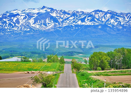 春の北海道 十勝岳連峰の風景 135954896
