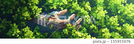 Abstract art of a reaching hand with a faded background. 135955076