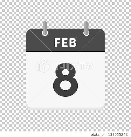 2月8日･FEB 8の日めくりカレンダーのアイコン - 2/8のシンプルな白黒の英語の暦 135955248