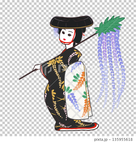 富士娘，歌舞伎女舞者，日本舞蹈與紫藤花 135955618