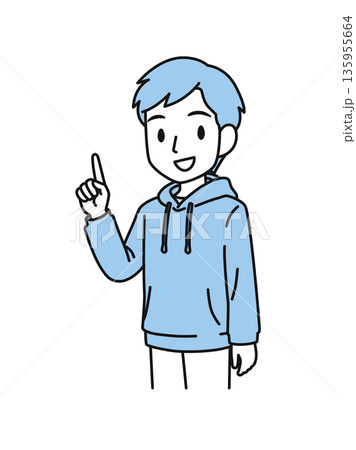 ポイントを説明するカジュアルな服装の男性のイラスト素材 ポイントを説明するカジュアルな服装の男性のイラスト素材 135955664