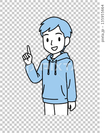 ポイントを説明するカジュアルな服装の男性のイラスト素材 ポイントを説明するカジュアルな服装の男性のイラスト素材 135955664