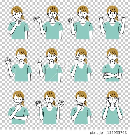 Young lady's facial expression set 135955768