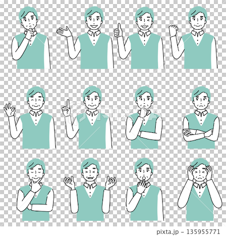 Senior man's facial expression set 135955771