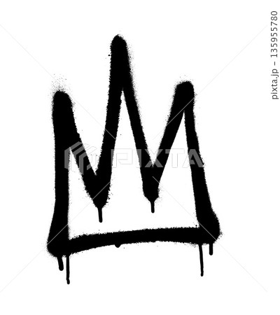 Sprayed crown with overspray in black over white. Vector illustration. 135955780