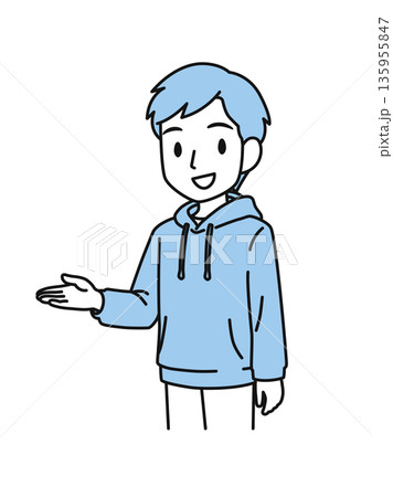 案内をするカジュアルな服装の男性のイラスト素材 135955847
