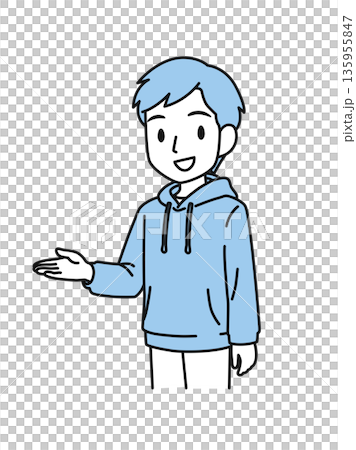 案内をするカジュアルな服装の男性のイラスト素材 135955847