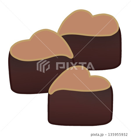 一塊のハート型チョコレートのイラスト 135955932
