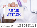 The healthcare professional is holding a BRAIN ATTACK card. 135956114