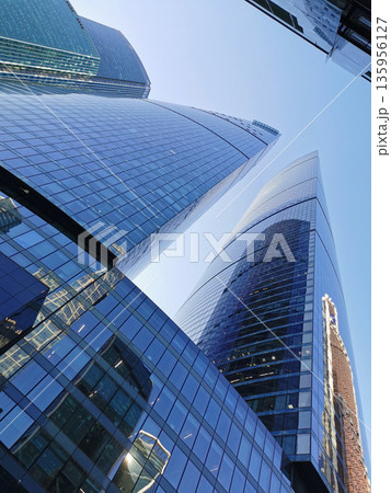 Looking Up at Tall Buildings in Moscow City Business Quarter Looking Up at Tall Buildings in Moscow City Business Quarter 135956127