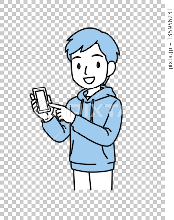 插畫素材:一名身著休閒裝的男子正在操作智慧型手機 插畫素材:一名身著休閒裝的男子正在操作智慧型手機 135956231