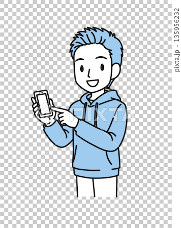 插畫素材:一名身著休閒裝的男子正在操作智慧型手機 插畫素材:一名身著休閒裝的男子正在操作智慧型手機 135956232