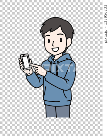 插畫素材:一名身著休閒裝的男子正在操作智慧型手機 插畫素材:一名身著休閒裝的男子正在操作智慧型手機 135956233