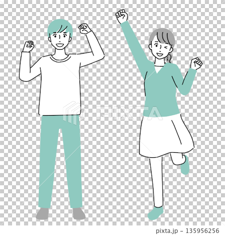 笑顔の若い男女がガッツポーズをしているイラスト 笑顔の若い男女がガッツポーズをしているイラスト 135956256