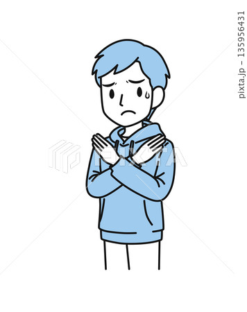 バツ印のポースをするカジュアルな服装の男性のイラスト素材 135956431