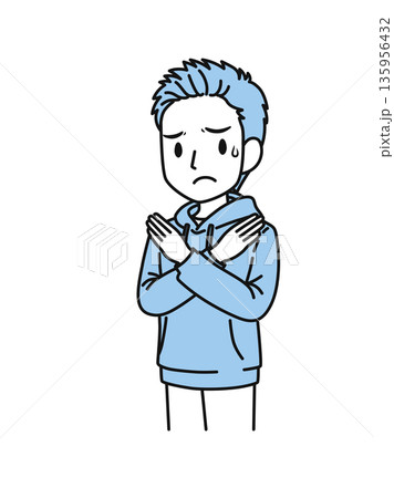 バツ印のポースをするカジュアルな服装の男性のイラスト素材 バツ印のポースをするカジュアルな服装の男性のイラスト素材 135956432