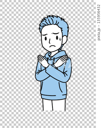 バツ印のポースをするカジュアルな服装の男性のイラスト素材 バツ印のポースをするカジュアルな服装の男性のイラスト素材 135956432