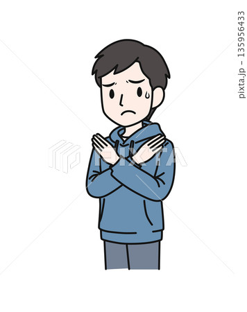 バツ印のポースをするカジュアルな服装の男性のイラスト素材 バツ印のポースをするカジュアルな服装の男性のイラスト素材 135956433