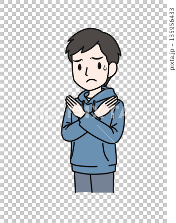 バツ印のポースをするカジュアルな服装の男性のイラスト素材 バツ印のポースをするカジュアルな服装の男性のイラスト素材 135956433