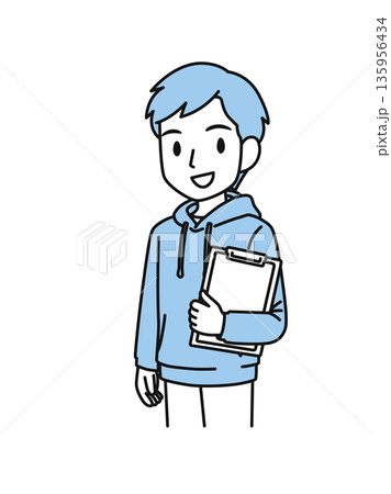 バインダーの資料を持つカジュアルな服装の男性のイラスト素材 135956434