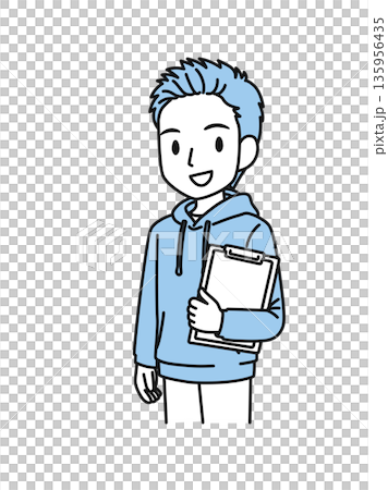 バインダーの資料を持つカジュアルな服装の男性のイラスト素材 135956435