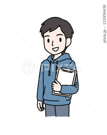 バインダーの資料を持つカジュアルな服装の男性のイラスト素材 バインダーの資料を持つカジュアルな服装の男性のイラスト素材 135956436