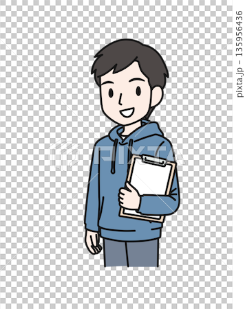 バインダーの資料を持つカジュアルな服装の男性のイラスト素材 バインダーの資料を持つカジュアルな服装の男性のイラスト素材 135956436