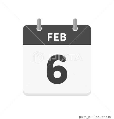 2月6日・FEB 6の日めくりカレンダーのアイコン - 2/6のシンプルな白黒の英語の暦 2月6日・FEB 6の日めくりカレンダーのアイコン - 2/6のシンプルな白黒の英語の暦 135956640