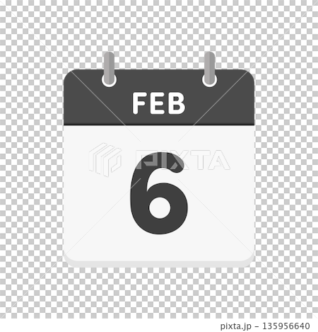 2月6日・FEB 6の日めくりカレンダーのアイコン - 2/6のシンプルな白黒の英語の暦 2月6日・FEB 6の日めくりカレンダーのアイコン - 2/6のシンプルな白黒の英語の暦 135956640