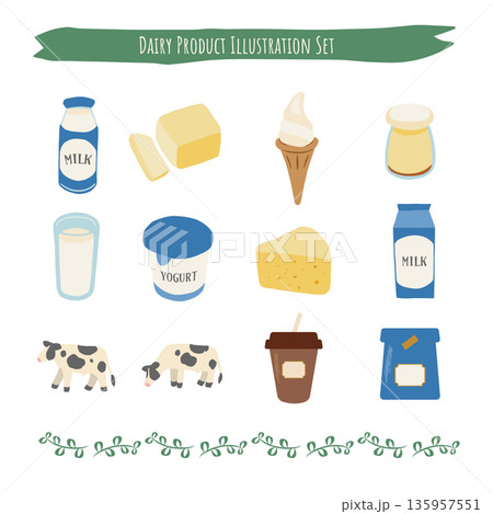 乳製品と牛のイラストセット 135957551