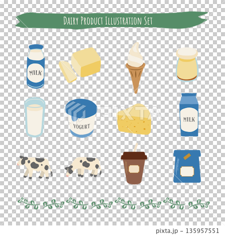 乳製品と牛のイラストセット 135957551