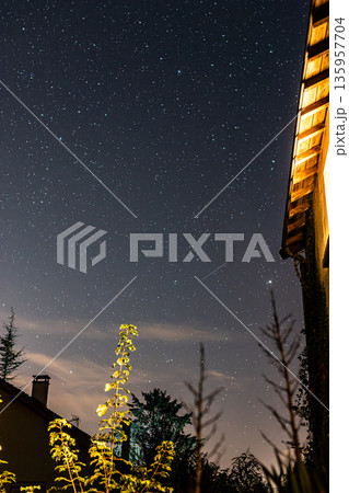 Bergnicourt, Rethel, Ardennes, Grand-Est, France, August, 28th, 2025, Nighttime garden scene, Stars 135957704