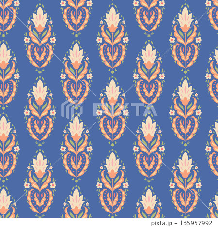 Folk Floral Tulip Stripe Ornament Print 135957992