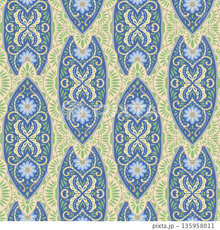 Blue Folk Medallion Ornamental Tile Print Blue Folk Medallion Ornamental Tile Print 135958011