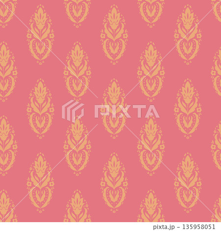 Warm Coral Damask Motif Ornament Print Warm Coral Damask Motif Ornament Print 135958051