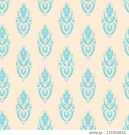 Sky Blue Damask Motif Ornament Print 135958052