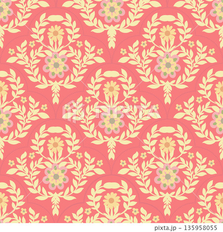 Coral Folk Floral Medallion Ornament Print 135958055